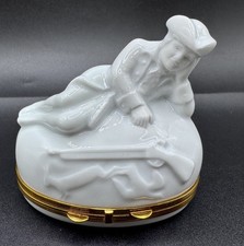 Piotet Limoges France Colonial Hunter with Rifle Patriotic Porcelain Trinket Box picture