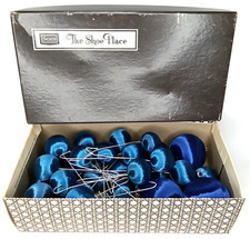 Vintage 1960s Sears Shoe Box Full Of Blue Satin Christmas Ornaments New Arrival picture