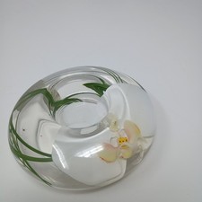 Emilio Robba White Orchid Water Illusion Votive Glass Tealight Candle Holder picture