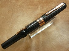 CONKLIN MARK TWAIN CRESCENT FOUNTAIN PEN BLACK CHASED /GOLD TRIM MEDIUM NIB  picture