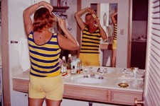 1970s Cute Woman Doing Hair In Mirror  CF-H picture