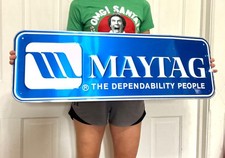 Maytag vtg Aluminum Storefront Display Metal Sign Gas Oil Feed Seed Appliance picture