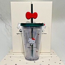 Starbucks X Hello Kitty 16oz Double‑Layer Plastic Cold Drink Mug,Cute Bow Design picture