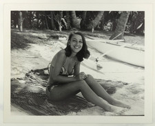 FOUND PHOTO Bikini Girl on the beach, larger print early 1960s picture