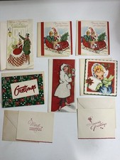 Vintage 1950s Christmas Greeting Cards Lot of 8 w Envelopes Flocked Glitter MCM picture