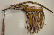 Native American/Cheyenne Bow & Arrows With Beaded Buckskin Leather Quiver picture