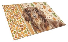 Longhaired Chocolate and Tan Dachshund Fall Glass Cutting Board WDK7796LCB picture