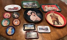 Vintage (Lot of 13) Coca Cola Metal Tin Trays. Preowned In Good to VG Condition. picture