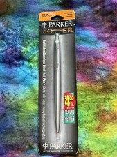 VTG Deadstock Steel CHROME 90s PARKER JOTTER BLACK INK Medium Ballpoint Pen USA picture