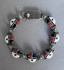 Vintage Zuni Sterling Silver Multi Stone Inlaid Bracelet picture