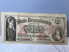 Rare 1800s $15 Centralia PA Robert Bryson Dry Goods ILLUSTRATED ADVERTISING NOTE picture