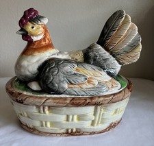 Vintage Hen Chicken On Nest Ceramic Lidded Hand Painted Made In Japan 9
