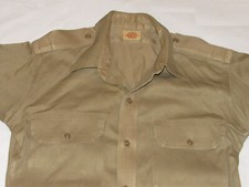 VINTAGE REEVES 1940s WWII KHAKI LONG SLEEVE SHIRT SANFORIZED/VAT DYED 16, 34 picture