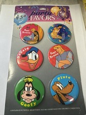 1994 Disney Happy Birthday Buttons Donald Goofy Pluto Retail Display picture
