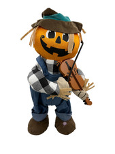 Gemmy Pumpkin Fiddler Dancing Halloween Scarecrow Devil Went Down Georgia Works* picture
