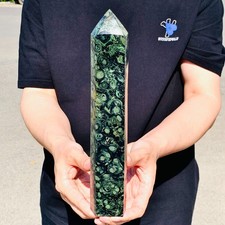 2.53LB Natural green Kambaba jasper obelisk quartz crystal Wand Point Healing picture