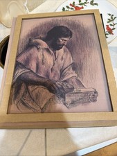 Frances Hook The Carpenter Drawing Jesus Print Wood framed Rare picture