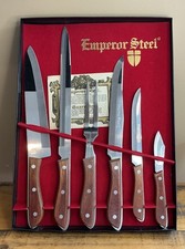NOS Vintage Emperor Steel 6 Piece Professional Cutlery Knife Set W/Fork, Box picture