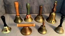 Great Lot  8  Vintage  Wood Handled  Bells  Many Designs & Sizes picture