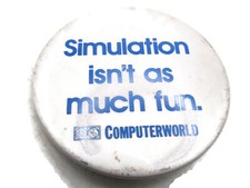 Vintage Computerworld Pinback Button 'Simulation Isn't As Much Fun' Promo Badge picture