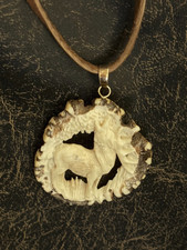 WOLF-DEER-HANDCARVED ANTLER-PREDITOR/PREY-NECKLACE-LEGENDS-ON ADJUSTABLE CORD picture