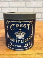 Vintage 1920s Crest Cigars Advertising Tin John Ulrich Cincinnati OH Paper Label picture