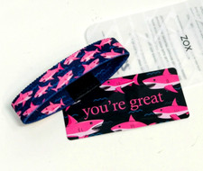 ZOX **YOU'RE GREAT** Silver Large Single Wristband w/Card PINK SHARKS picture