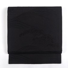 Saichi Silk Nagoya Obi Black Summer Formal Kimono Belt, 9cm, Excellent Conditio picture
