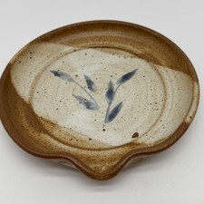 Vintage Studio Art Pottery Stoneware Spoon Rest Blue Leaf Artist Signed 6