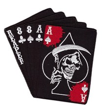 REAPER DEAD MAN'S HAND ACES RAPER SKULL SPADE IRON ON PATCH BY MILTACUSA picture
