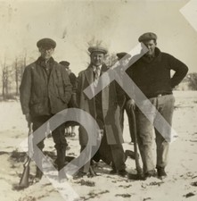 HANDSOME HUNTERS POSING WITH GUNS IN THE SNOW Vtg Photo 1930s Men Outdoors picture