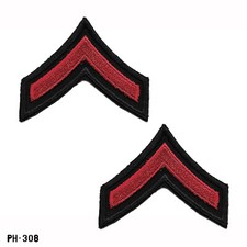 Private Chevron Sleeve Rank Patches, Pair ~ Black & Red ~ NEW ~ Gemsco USA picture