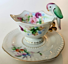 Mini MT Japanese Hand Painted Floral Teacup & Saucer Set with Bird Handle picture