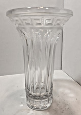 Vtg Stunning Design Guild Clear Cut Crystal Trumpet Vase w/Ancient Greek Motif picture