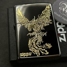 ZIPPO Lighter Phoenix Black Gold Japanese Pattern Black Nickel Gold Regular Case picture