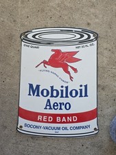 VINTAGE 1947 MOBILOIL AERO CAN PORCELAIN GAS PUMP SIGN MOBIL MOBILGAS 11