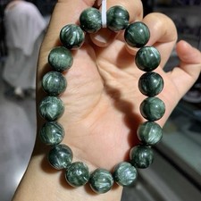 12mm Natural Green Seraphinite Gemstone Bracelet Round Bead Stretch Crystal picture