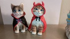 Halloween Dracula And Devil Costume Cute Kitty Cats Figurine Lot Of 2 picture