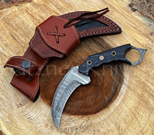 Handmade Damascus Steel Double Edge Fixed Blade Dagger Karambit knife Full Tang picture