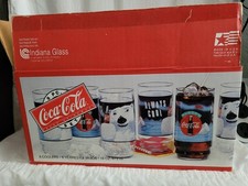 Coca Cola Polar Bear 16 OZ Glasses 8pc Set 1995 Indiana Glass New Open Box picture