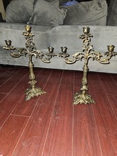 Vintage Baroque Style Brass Brevettato Candelabra 3 Candle (pair) picture