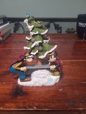 Retired Ceramic Walt Disney Mickey & Goofy Cutting Christmas Tree Ornament picture