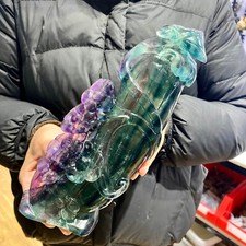 3LB Natural colored fluorite crystal engrave rare picture