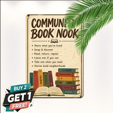 Retro Little Library Reader Sign Metal Tin Sign Porch Decor 8x12 picture