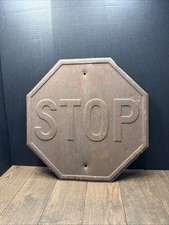Vintage 1950s Metal Embossed Stop Sign 24” Rusted Man Cave Wall Art picture