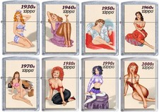 Zippo Windy Pinup Girl Nose Art 8 Lighter Set 30s 40s 50s 60s 70s 80s 90s 2000s picture