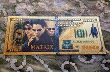 Neo The Matrix Keanu Reeves 24k Gold Foil Plated Collectible Novelty Banknote picture