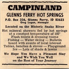 Campinland Glenns Ferry Hot Springs Greg Logan Glenns Ferry ID 1974 Ad TAK7-S8 picture
