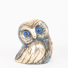 Ancient Greek Owl of Athena Green Gold Figurine Blue Eyes Symbol Of Wisdom (549) picture