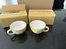 Bob Mackie Floral Coffee Cups Mug Set of 2 New in Box 2006 Ceramic Green picture